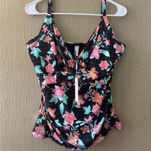 Sea Level Swim Australia Mauritius Black Floral Tankini Swimsuit Top, NWT Sz 16